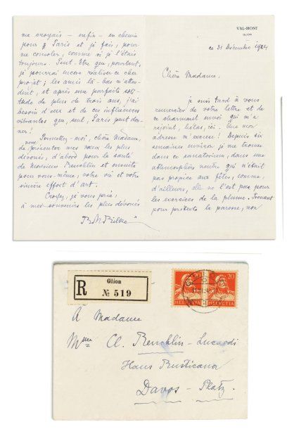 RILKE Rainer Maria (1875-1926) Poète autrichien. Lettre autographe signée « R. M....