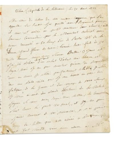 RUSSIE, Campagne de 1812. Lettre autographe signée du lieutenant H. de Villeneuve-Floyosc...