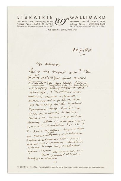 CAMUS Albert (1913-1960) Ecrivain français, prix Nobel en 1957. Lettre autographe...