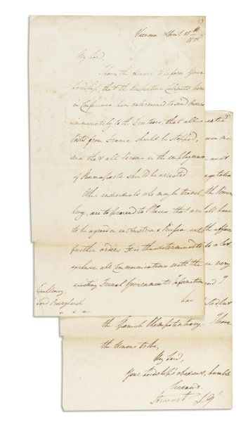 CENT-JOURS, Avril 1815. Lettre signée du général Charles William Stewart (1778-1854),...