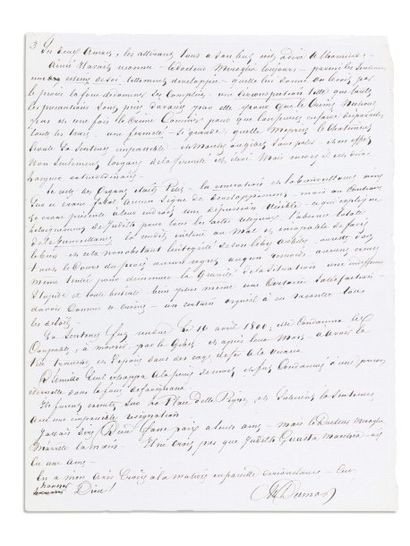 DUMAS Alexandre, père (1802-1870) Ecrivain français. Manuscrit autographe signé,...