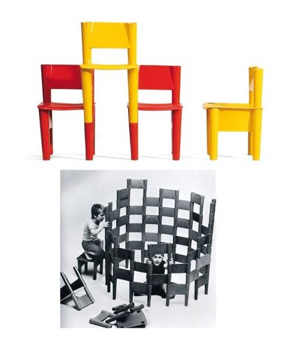 Decurso , De pas , D'Urbino & Lomazzi Suite de quatre chaises "4 Knock Down" en polyéthylène...