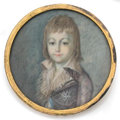 DAVID NIZZA, ÉCOLE DU XIXE SIÈCLE Portrait du dauphin Louis XVII en costume aubergine...