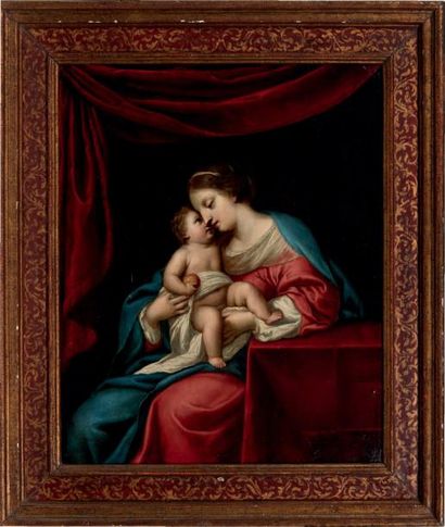 ECOLE FRANCAISE du XVIIe siècle, entourage de Jacques STELLA Vierge à l'enfant Cuivre....