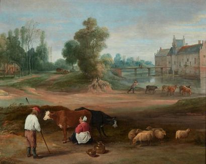 DAVID TENIERS ET COLLABORATEURS (ANVERS 1610 - BRUXELLES 1690) La traite des vaches...