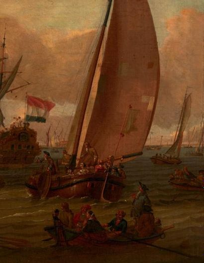 Abraham Storck (Amsterdam 1644-1708) La revue des navires hollandais en l'honneur...