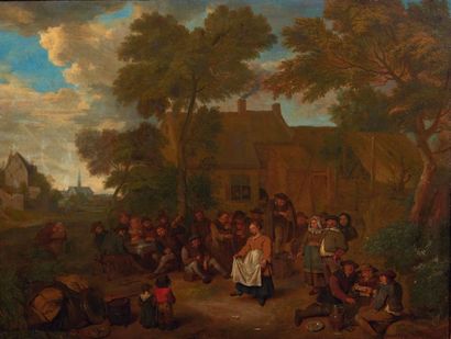 Richard BRAKENBURGH (Haarlem 1650 - 1702) Fête villageoise
Toile.
Restaurations et...