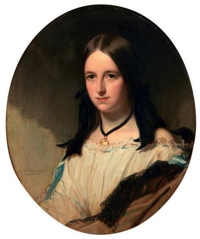 Ecole ALLEMANDE vers 1850 Portrait de jeune fille
Toile, dans un cadre ovale
Porte...