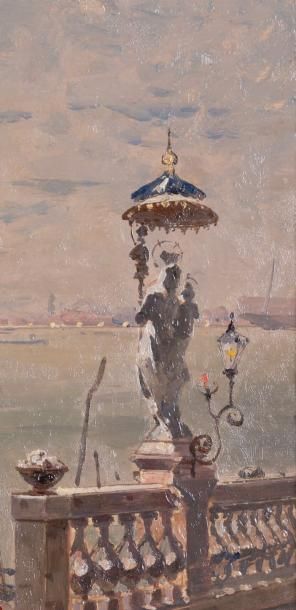 FRANZ RICHARD UNTERBERGER (1837-1902) Vue de la Place Saint Marc au crépuscule
Panneau.
Signé...