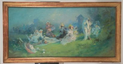 Jules CHÉRET (1836-1932) Déjeuner sur l'herbe
Pastel sur papier marouflé sur toile.
Signé...