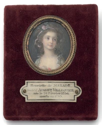Ecole Francaise vers 1780 Portrait d'Henriette de Mazade
Miniature ovale sur ivoire.
H_5,2...