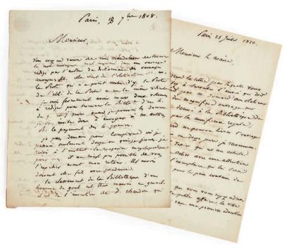 BARBIER (Antoine Alexandre) 

Ensemble de 2 lettres autographes signées. 1808-1820.

Fameux...