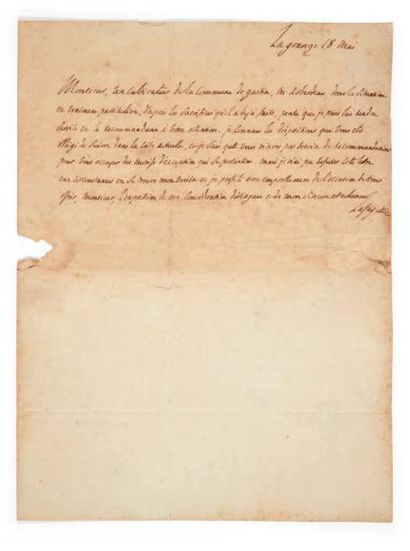 LA FAYETTE (Gilbert du Motier, marquis de) 

Lettre au baron de La Rochette. Château...