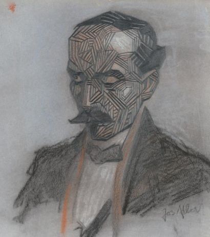 Jos Albert (1886-1981) Autoportrait
Fusain et pastel sur papier.
Signé en bas à droite.
H_28...