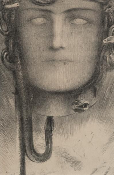 Fernand Khnopff (1858-1921) Le sang de méduse, 1898
Lithographie, tirée à 5 exemplaires.
H_20,5...