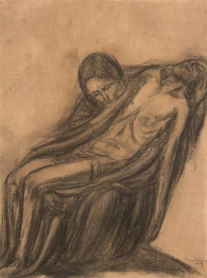 GEORGES MINNE (1866-1941) Piéta, 1919
Pastel sur papier.
Signé et daté en bas à droite.
H_60...