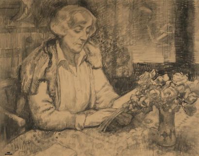 Théo Van RYSSELBERGHE (1862-1926) Madame van Rysselberghe lisant, 1916
Fusain sur...