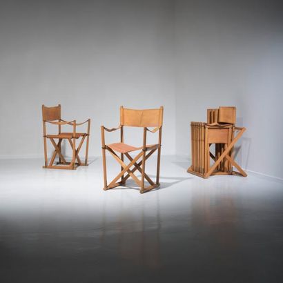 MOGENS KOCH (1898-1992) Danemark 
Suite de six fauteuils pliables modèle «MK-16»...