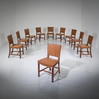 KAARE KLINT (1888-1954) Danemark 
Suite de dix chaises «Red» modèle «3758»
Acajou,...