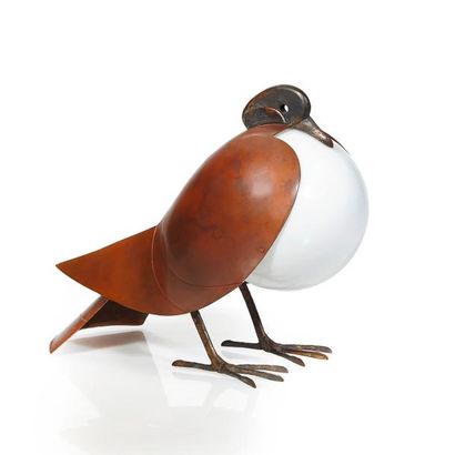 FRANÇOIS-XAVIER LALANNE (1927-2008) 
Lampe «Pigeon»
Bronze et cuivre patiné, verre...