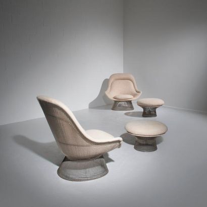 WARREN PLATNER (1919-2006) États-Unis Paire de fauteuils modèle «1705» et leurs ottomans...