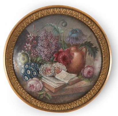CHRISTIAN VAN POL (1752-1813) (ATTRIBUÉ À) Nature morte aux fleurs et livres sur...