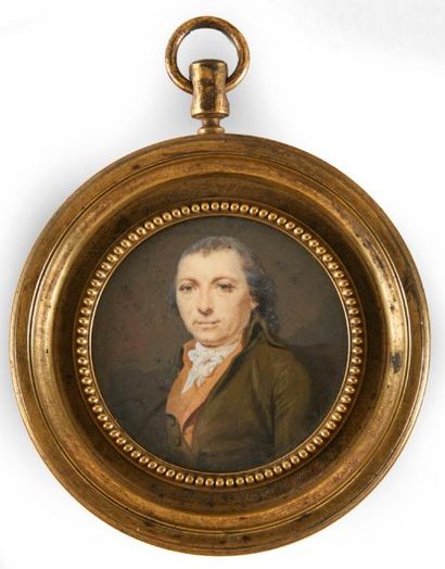 Ecole Francaise vers 1780 Portrait d'homme à la redingote vert olive.

Miniature...