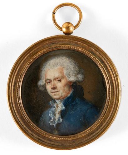 Ecole Francaise vers 1780 Portrait d'homme en habit bleu et perruque à catogan.

Miniature...