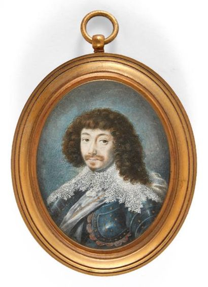 École Française du XVIIe siècle Portrait d'homme en cuirasse et large col de dentelles.

Miniature...