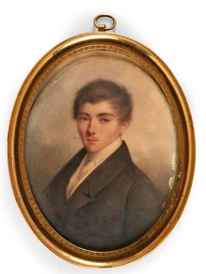 RODOLPHE BEL (1780-1849) Portrait de jeune homme en redingote grise.

Miniature ovale...