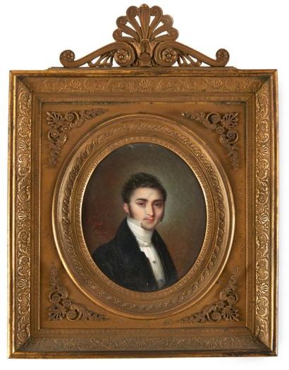 MADAME LAËDERICK (ACTIVE ENTRE 1814-1818) Portrait de jeune homme en redingote bleue.

Miniature...