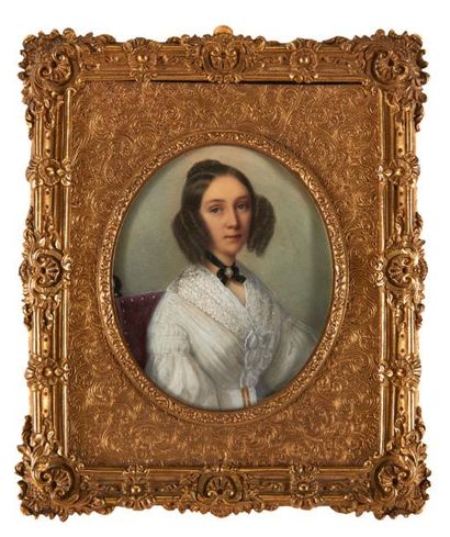 Ecole FRANÇAISE vers 1830 Portrait de jeune fille au corsage de voile blanc.

Miniature...