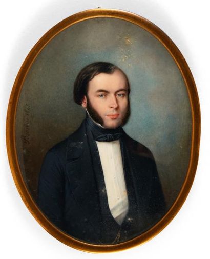 ALPHONSE BOURDIN (ACTIF ENTRE 1841 ET 1853) Portrait d'homme en habit.

Miniature...