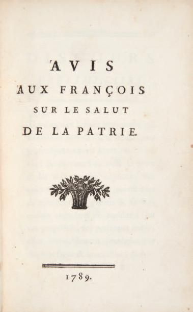 [PÉTION (JÉRÔME)] Avis aux françois sur le salut de la patrie.

S.l., 1789. — In-8,...