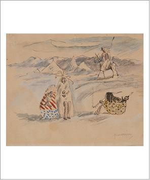 Jules PASCIN (1885-1930) Don Quichotte
Aquarelle, crayon et rehauts de gouache blanche.
Signé...