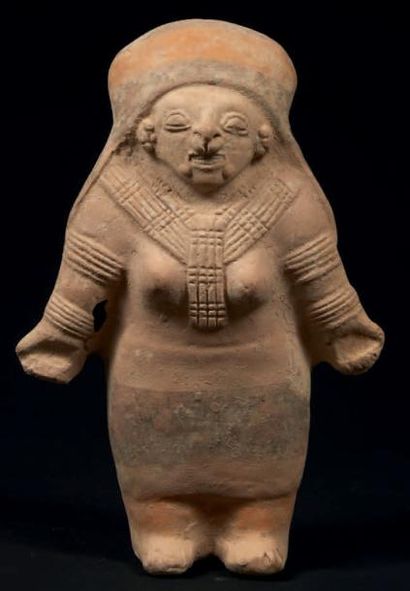  CULTURE JAMA-COAQUE Statuette représentant une femme debout. Equateur, 300 aC -...