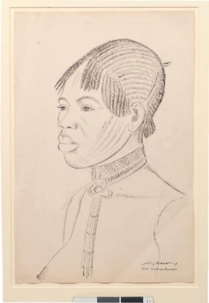 Lucien GIBERT (1904-1988) Femme portant un collier, 1947
Pastel noire sur papier.
Signé...