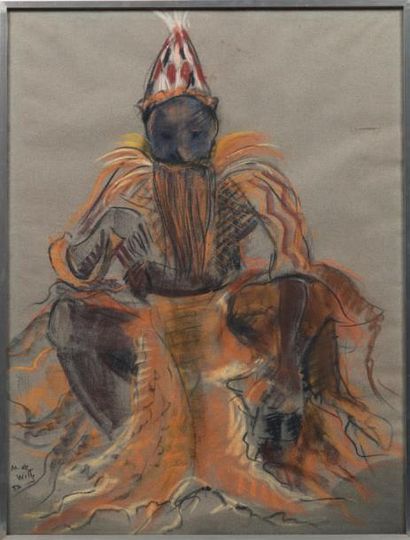 Marthe DE WITTE (1893-1976) Danseur africain assis, 1953
Pastel sur papier.
Signé...