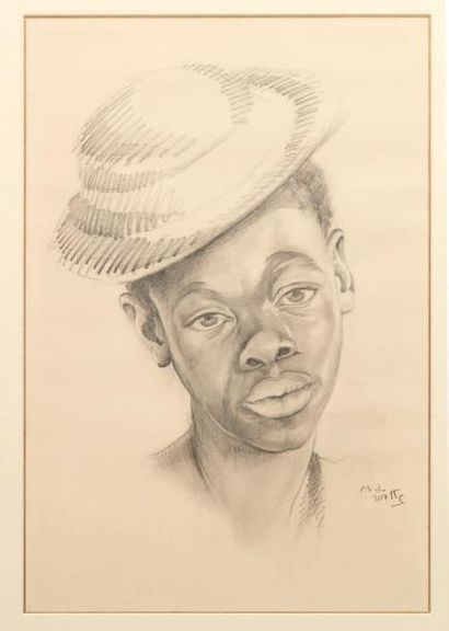 Marthe DE WITTE (1893-1976) Portrait d'un jeune africain
Crayon sur papier.
Signé.
H_47...