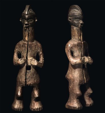 null STATUE SUKU - CONGO Bois H_47 cm Les jambes courtes, fléchies, le ventre creusé...