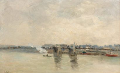 ALBERT LEBOURG (1849-1928) La Seine à Rouen Huile sur toile. Signée en bas à gauche....