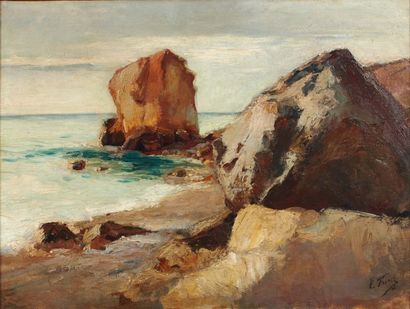 ACHILLE EMILE OTHON FRIESZ (1879-1949) Bord de mer rocheux, 1896 Huile sur toile....