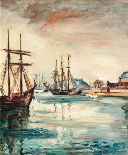 ACHILLE EMILE OTHON FRIESZ (1879-1949) Bateaux au port à Saint Malo, circa 1930 Huile...