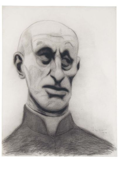 LÉON SPILLIAERT (1881-1946) L'ecclésiastique, 1912 Dessin au fusain sur papier. Signé...