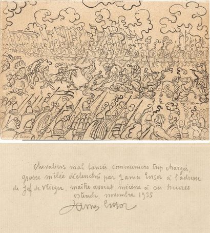 JAMES ENSOR (1860-1949) La Bataille des Éperons d'or, 1888 Encre sur papier Signée...