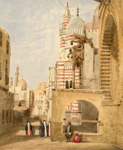 James Robertson (attribué à) 
Égypte, 2 photographies entièrement surpeintes, vers...