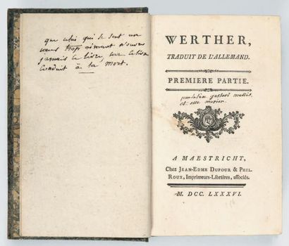 [GOETHE (Wolfgang von)] Werther, traduit de l'allemand. Maestricht, Jean-Edme Dufour...