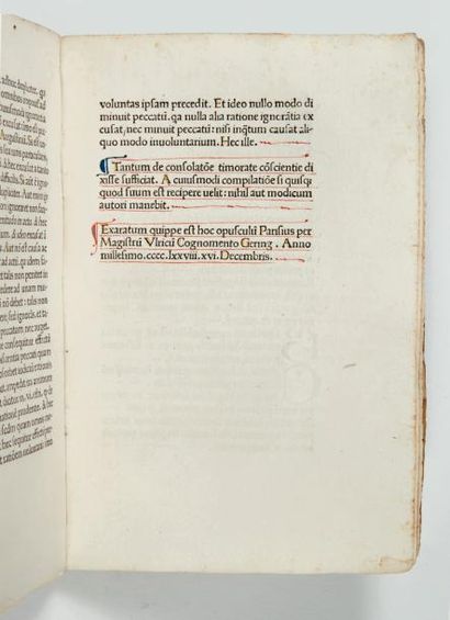 NIDER (Johannes) Consolatorium timorate conscientiæ. Paris, Ulrich Gering, 16 décembre...