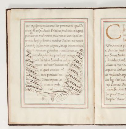 [Diplôme de médecin] Bologne, mars 1640.
Manuscrit petit in-4 sur peau de vélin [224...