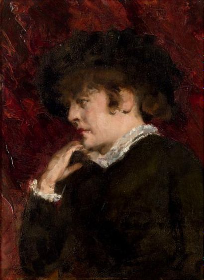 Théo Van RYSSELBERGHE (1862-1926) Jeune femme pensive au chapeau
Huile sur panneau.
Signé...